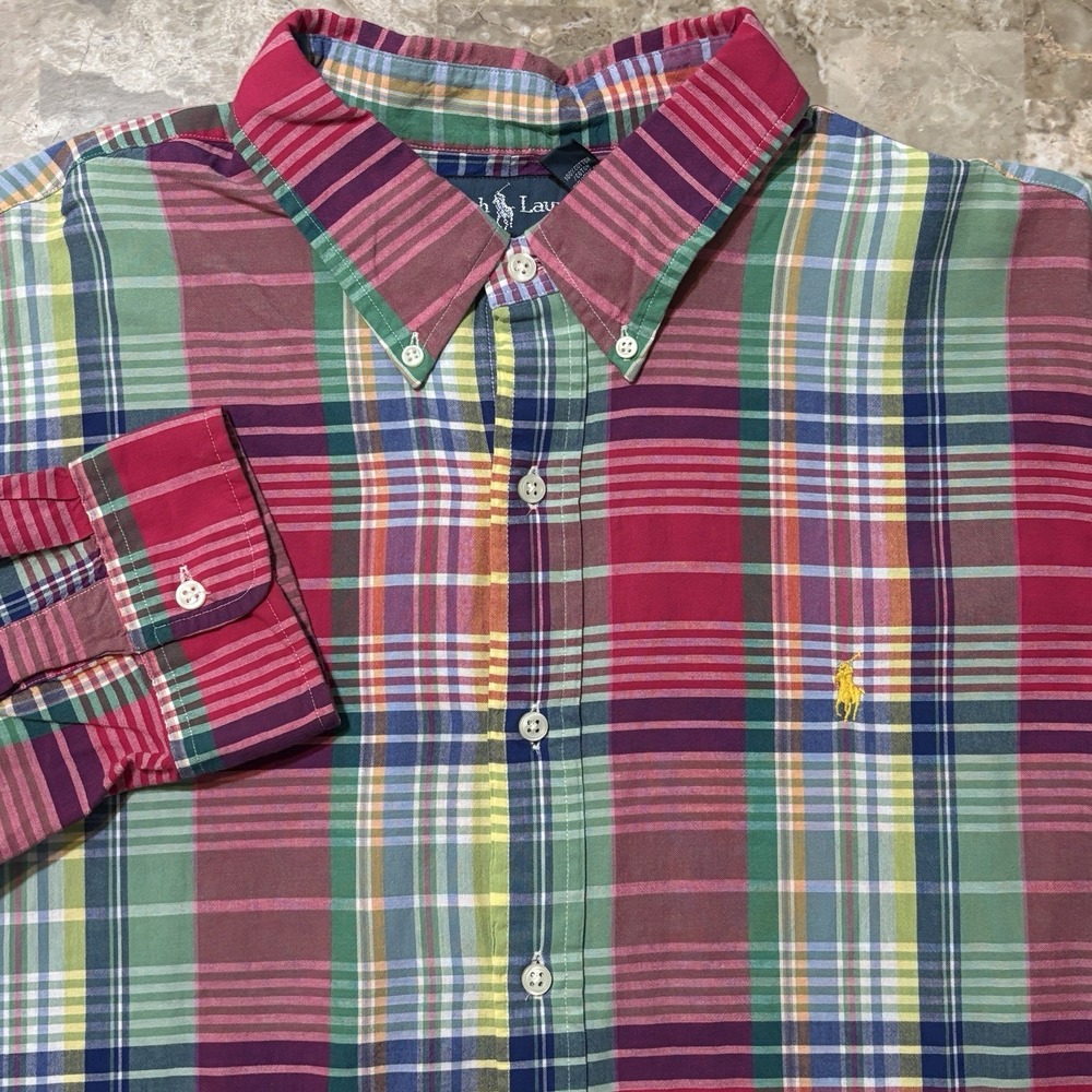 Polo Ralph Lauren Shirt Mens 2XL Colorful Oxford Slim Fit Long Sleeve OCBD